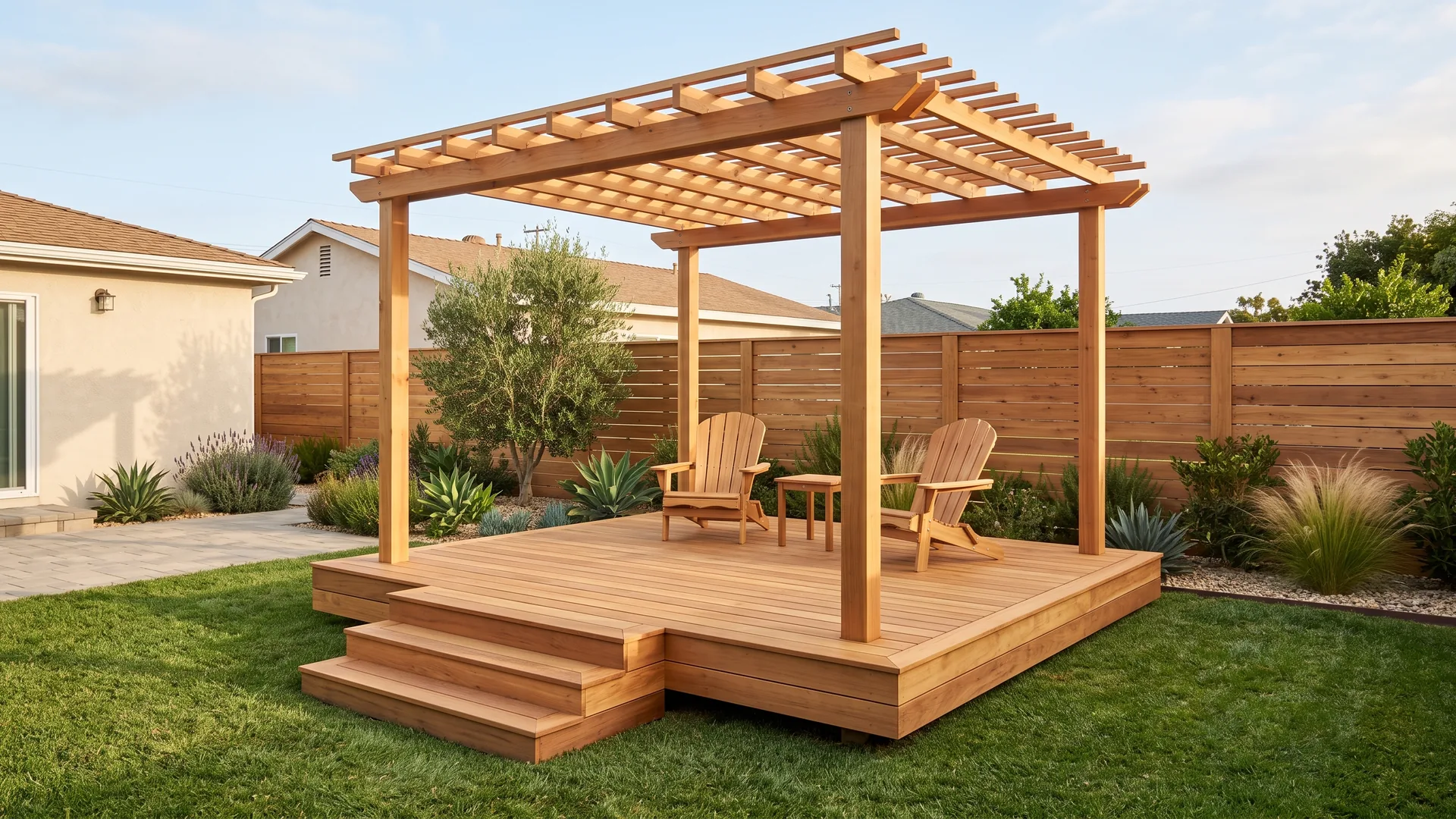 Finished deck with a pergola